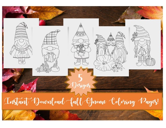 Fall Autumn Gnome Printable PDF Coloring Pages Gnome Coloring