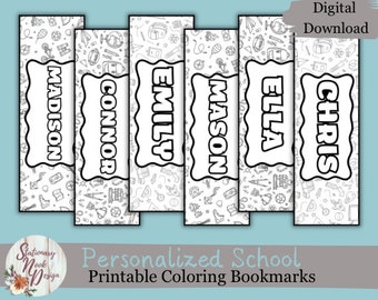 Personalized Printable Coloring Kids School Bookmarks | Digital Download | School Bookmarks | Instant Download