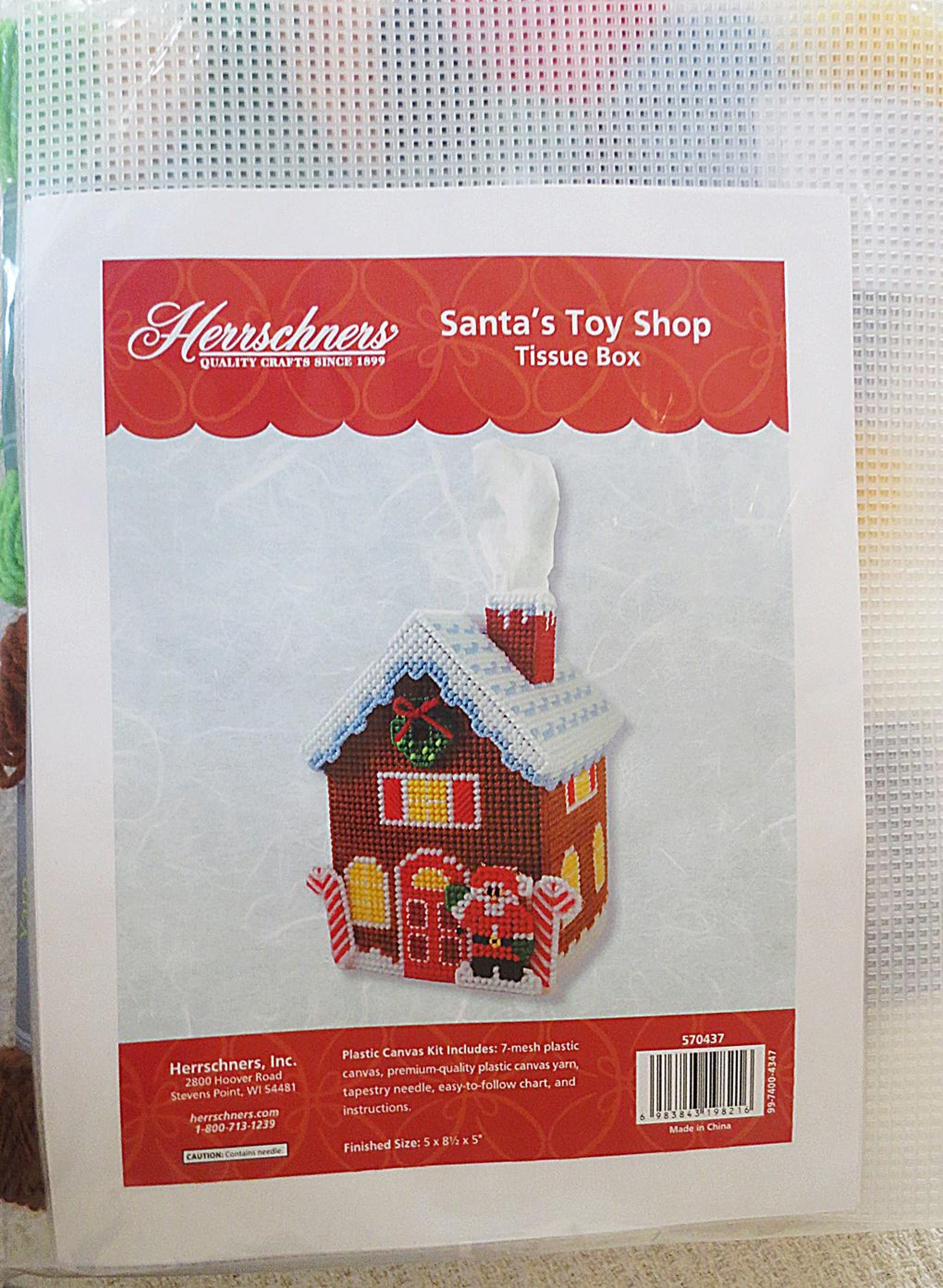 Herrschners Santa's Toy Shop Tissue Box Cover Plastic Canvas Kit Etsy