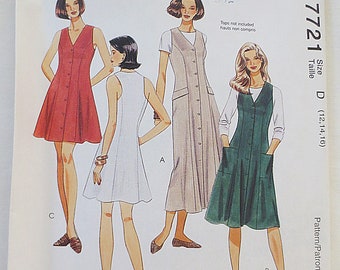 McCall's #7721 Misses' Dress or Jumper in 3 Lengths (Sizes 12,12,16) Uncut Sewing Pattern