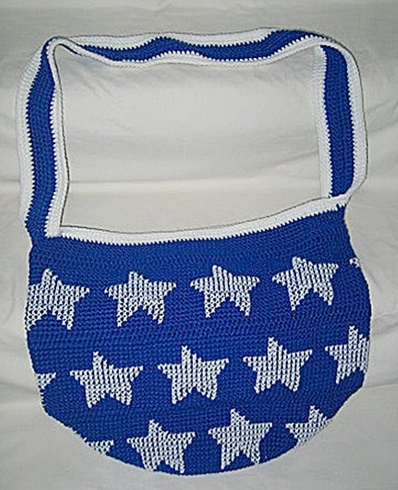 Handmade Crochet Royal Blue Beach Bag wWhite Stars