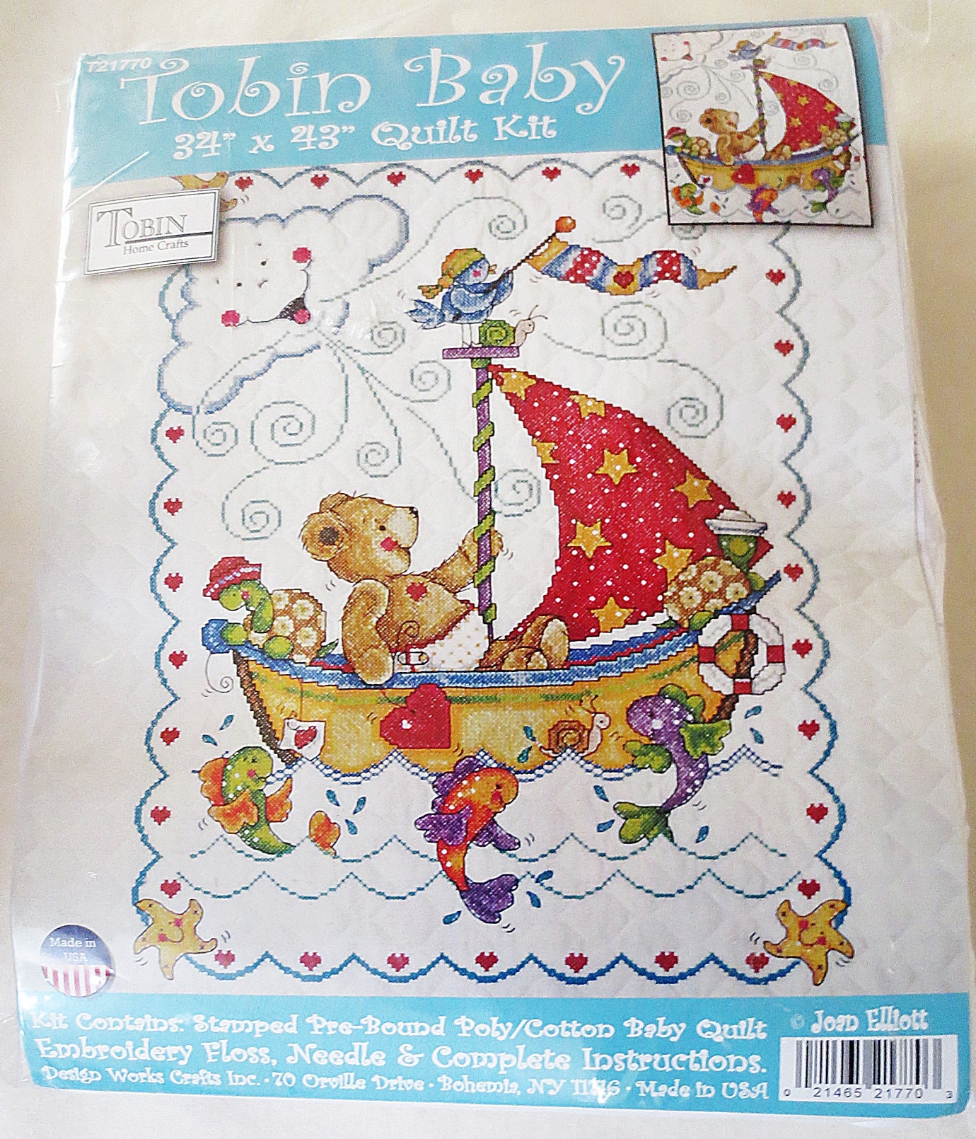 Design Works Tobin Sail Away Stamped Cross Stitch Baby Quilt Kit