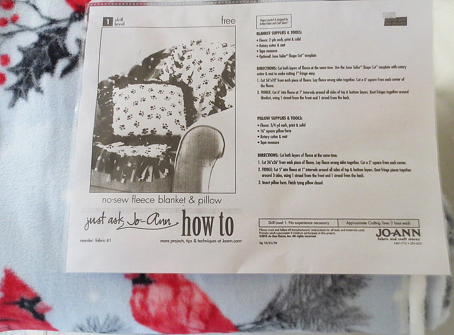 Joann Fabric Cardinals on Blue Design No sew Fleece Blanket Kit Etsy