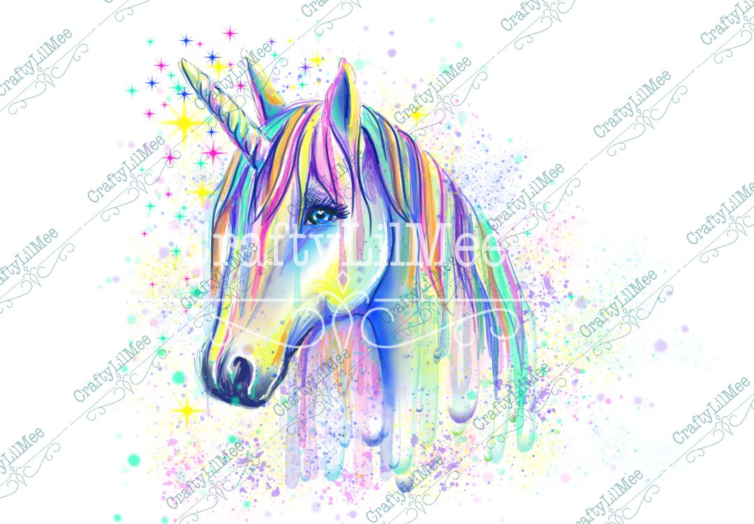 Rainbow Unicorn, PNG File, Water Slide Image, Digital Download, Hand ...