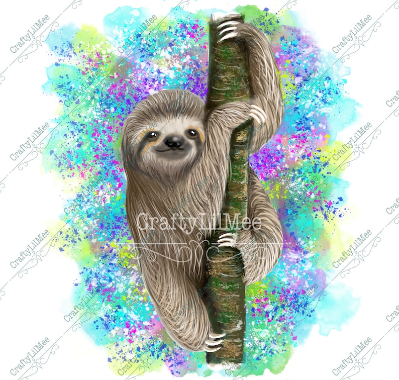 Sloth on a tree Colored background Sloth Endangered Animal | Etsy