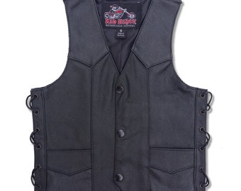 Kids Boys//Girls BEADED Leather Waistcoat//Vest Biker Style Biker Motorcycle