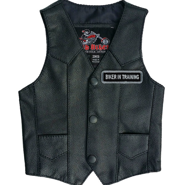 GILET EN CUIR POUR BÉBÉ avec écusson motard en formation / gilet de motard pour bébé / bébé Harley Davidson / bébé Soa / costume de motard pour bébé d'Halloween