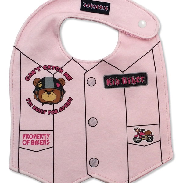 BABY BIKER BIB,  Baby Girl Pink Motorcycle Vest Bib