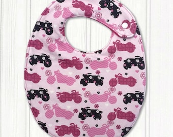 BABY GIRL BIB, Pink Decorative Motorcycle print