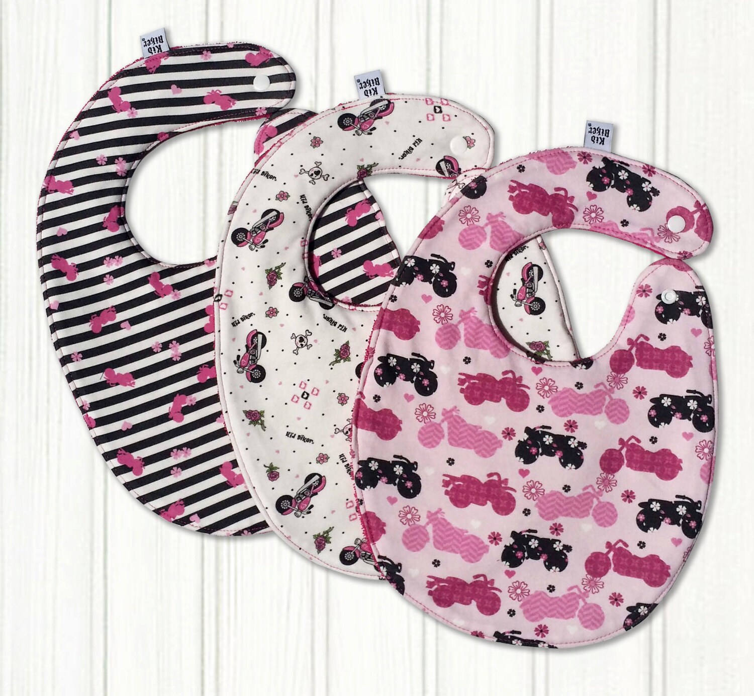 BABY BIBS Baby Girl Bibs Set of 3 Motorcycle Biker Prints Etsy UK