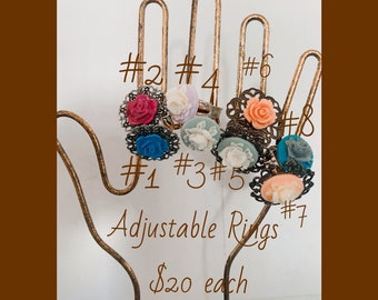 Adjustable, Handmade, Flower, Rings