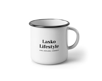 White Lasko Lifestyle Enamel Mug Perfect for your Outdoor and Travel Adventure