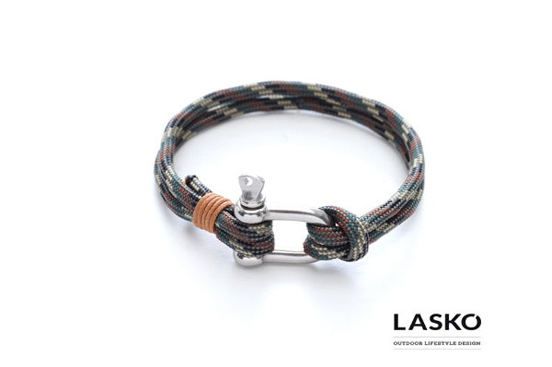 Camo & Silver Shackle Bracelet, Sailing Rope Bracelet, Men and Women
