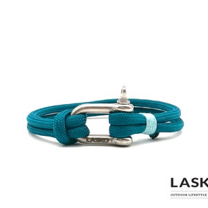 Teal & Silver Shackle Bracelet, Sailing Rope Bracelet, Men and Women Bracelet, Nautical Jewelry, Climbers Bracelet
