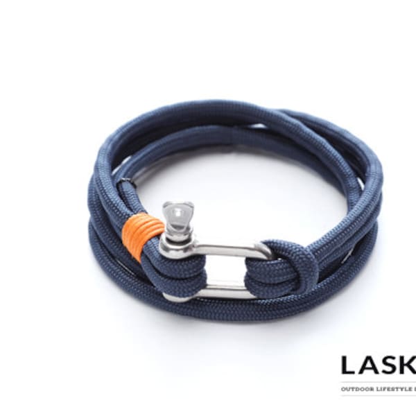 Blue Navy & Silver Shackle Double Bracelet, Sailing Rope Bracelet, Men and Women Bracelet, Unisex Nautical Jewelry, Climbers Bracelet