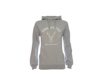 ALCE Find Your Wild | Felpa Grigio con cappuccio Uomo e Donna Unisex in Cotone Organico