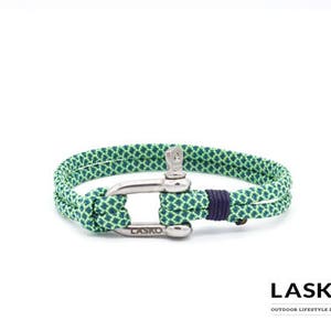 Green Diamond & Silver Shackle Bracelet, Sailing Rope Bracelet, Men and Women Bracelet, Unisex Nautical Jewelry, Climbers Bracelet