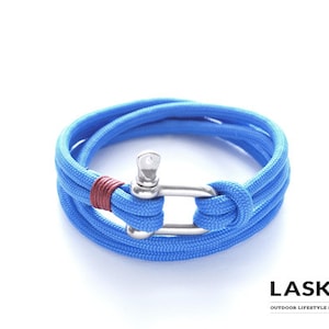 Handmade Paracord Bracelet Mens/Womens | PORTO - Double Trick - Colonial Blue - D Shackle