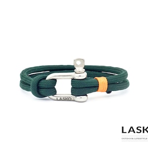 Dark Green & Silver Shackle Bracelet, Sailing Rope Bracelet, Men and Women Bracelet, Nautical Jewelry, Climbers Bracelet