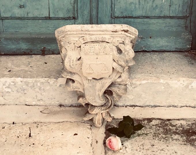 Plaster console - Beautiful large antique French plaster console  - original paint - capital - display shelf  - acanthus - handmade - 19th C