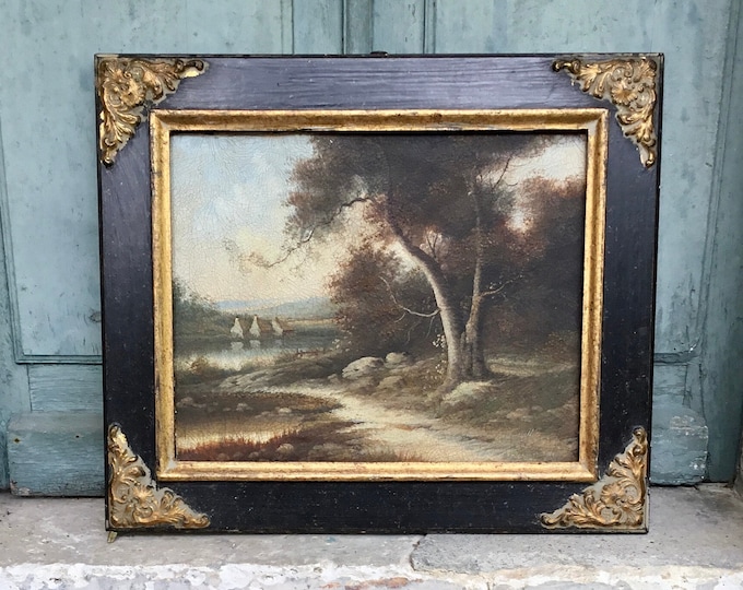 Italian school oil painting - Beautifully evocative large antique landscape - framed - landscape art -  signed Torricelli - certified