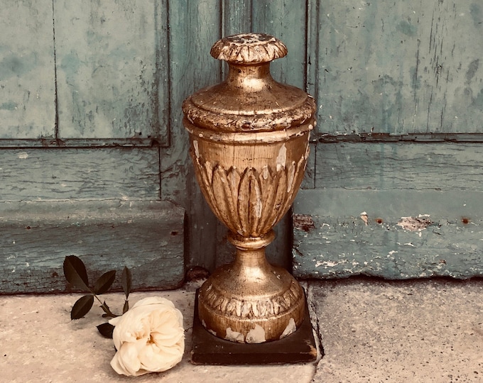A fabulous antique Italian hand carved, gilt wood urn - candlestick - decorative flambeau -  acanthus leaf decoration