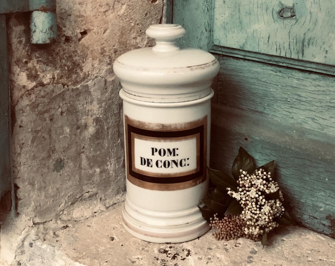 Antique French early 19th century gilded porcelain apothecary pot-chemist - drugstore - pharmacy pot -jar