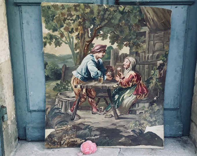 Stunning large antique French hand painted Aubusson tapestry cartoon design panel early 19th century