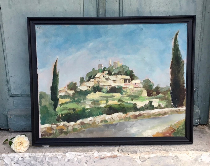 Impressionist landscape painting - Beautifully evocative vintage french oil on canvas oil painting of La Roque sur Ceze provençal painting