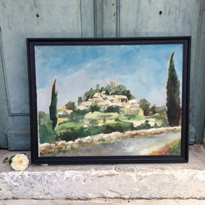 Impressionist landscape painting - Beautifully evocative vintage french oil on canvas oil painting of La Roque sur Ceze provençal painting