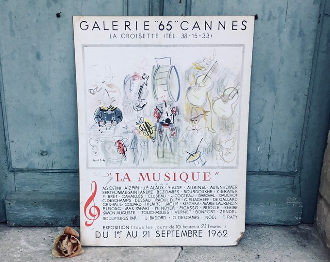 An original Raoul Dufy polychrome publicity poster for the ‘Galerie 65’ Cannes 1962 exhibition of works by Picasso, Dufy, Agostini, Et Al