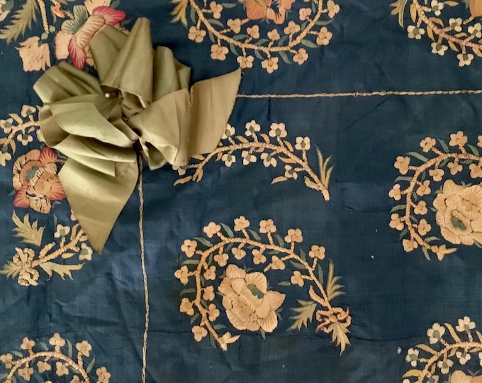 18th century hand embroidered silk needlework panel of good proportions, circa 1710-1730 unrestored - original