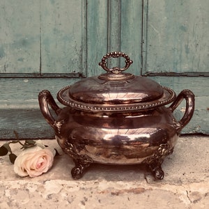 A stunning antique silver plate tureen of large proportions, a high quality piece of decorative silverware