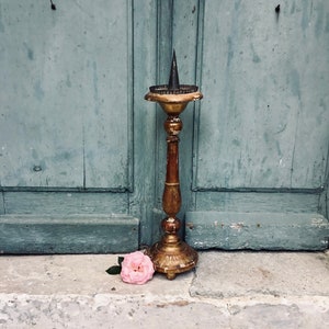 Antique gilt wood candlestick - A Stunning Antique Italian gilt wood hand carved candlestick - chandelier - church candlestick
