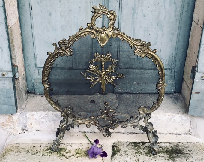 A stunning antique french bronze fire screen of the highest quality - mantel guard - fire guard - chateau grandeur - swags roses ribbons