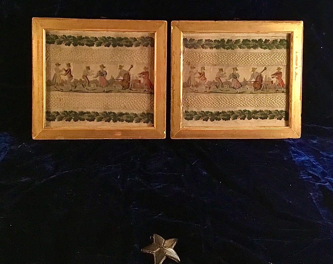 A framed incredibly rare pair of of original antique late 17th century Queen Anne petit point needlework & lace panels
