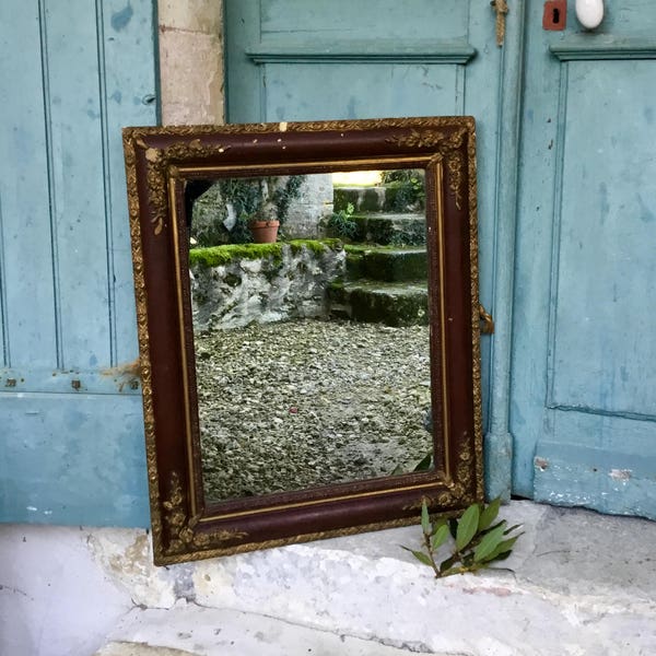 Antique mirror - Fabulous antique French wood and gilt plaster frame mirror with original mercury glass - antique mirror