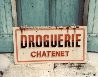 Vintage French Droguerie Sign – Double Sided Chemist Advertising, 39.5"