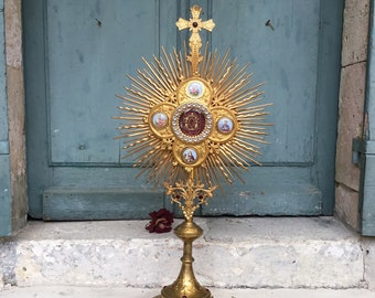 Monstrance reliquary ostensoir - An absolutely sublime & truly rare antique French gilt bronze Monstrance ostensoir - altar piece