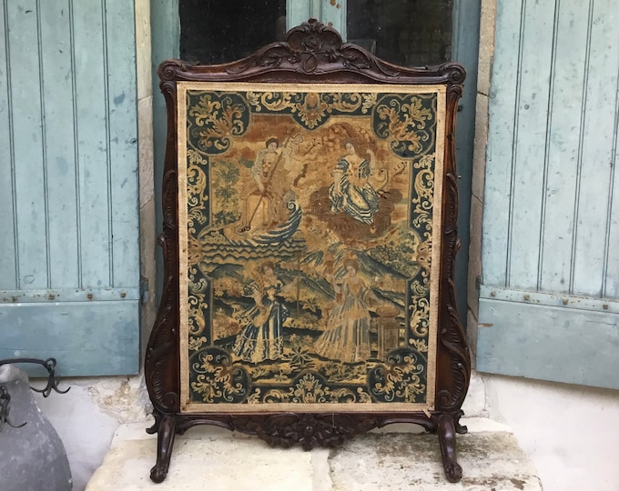 Antique early 18th century firescreen - a stunning antique English country house hand carved wood frame, handmade embroidery and tapestry