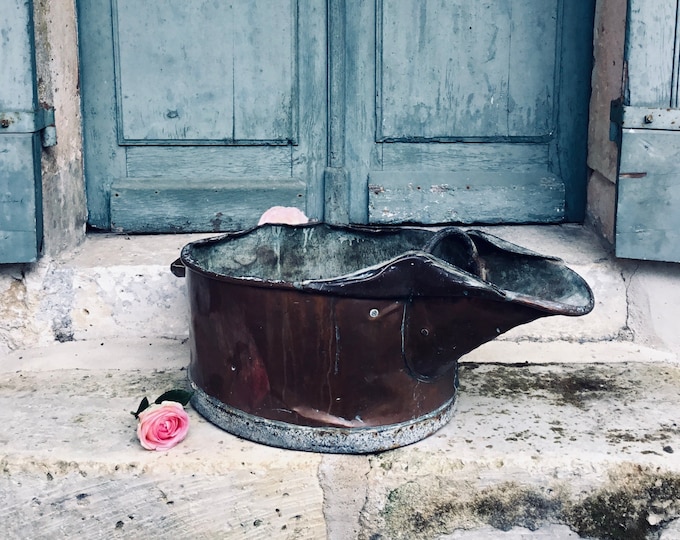 The most unique antique French handmade ancient vintners or winemaking copper bucket - wine cooler - Pail  - planter - fireside log basket
