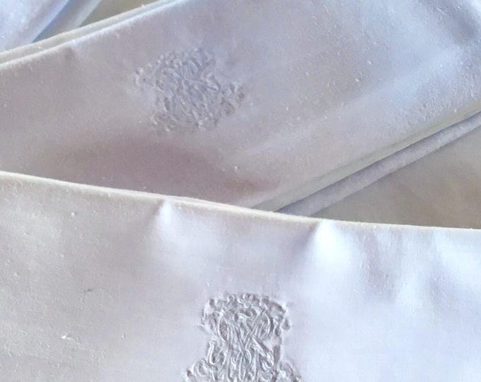 Antique French nobility Linen Damask Napkins - Embroidered Ducal Monogram, Set of 8