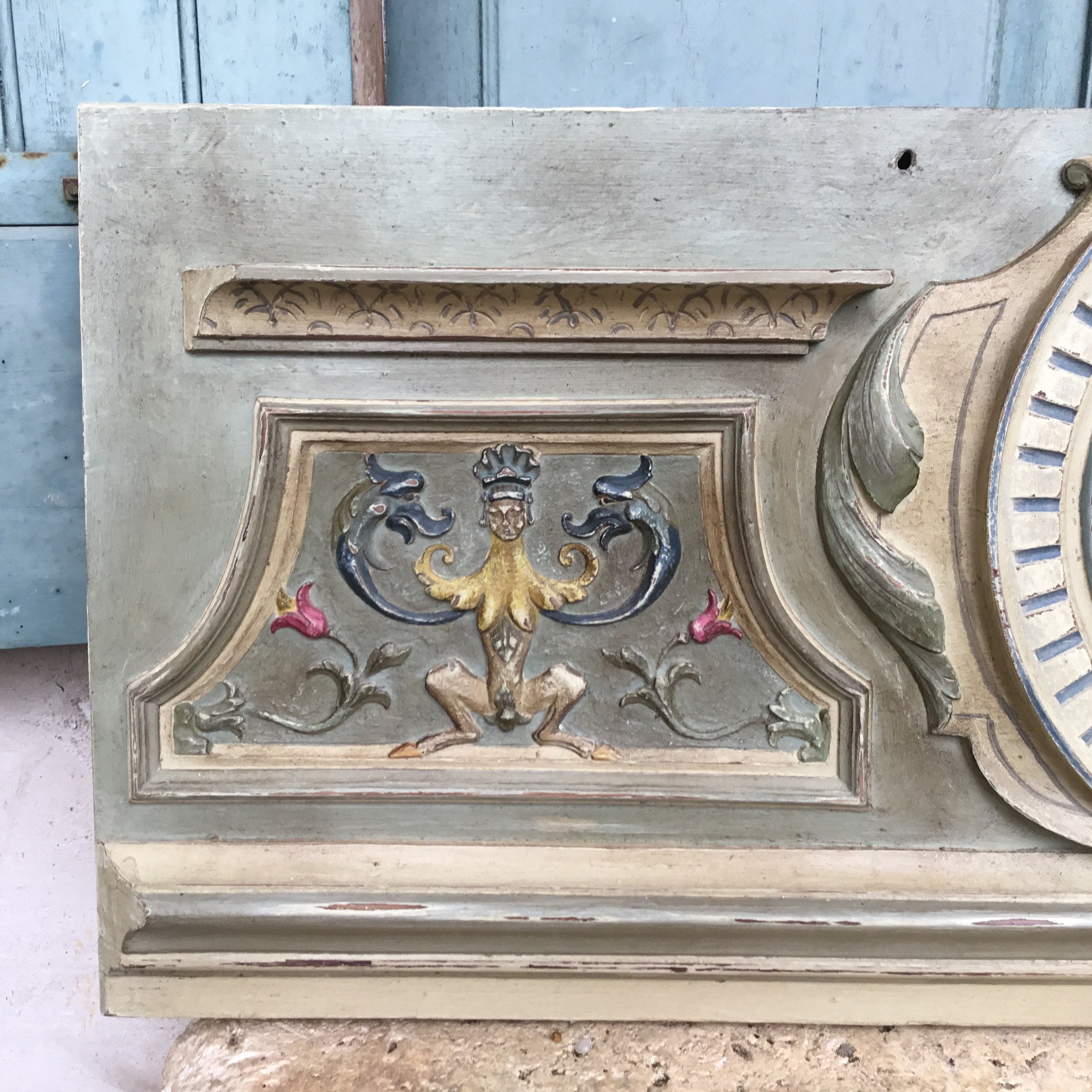 Superb Large Antique French Hand Carved Traditionally Painted