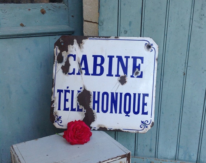 Enamel street sign - The best French antique bombe porcelain enamel call - phone -  box - street sign
