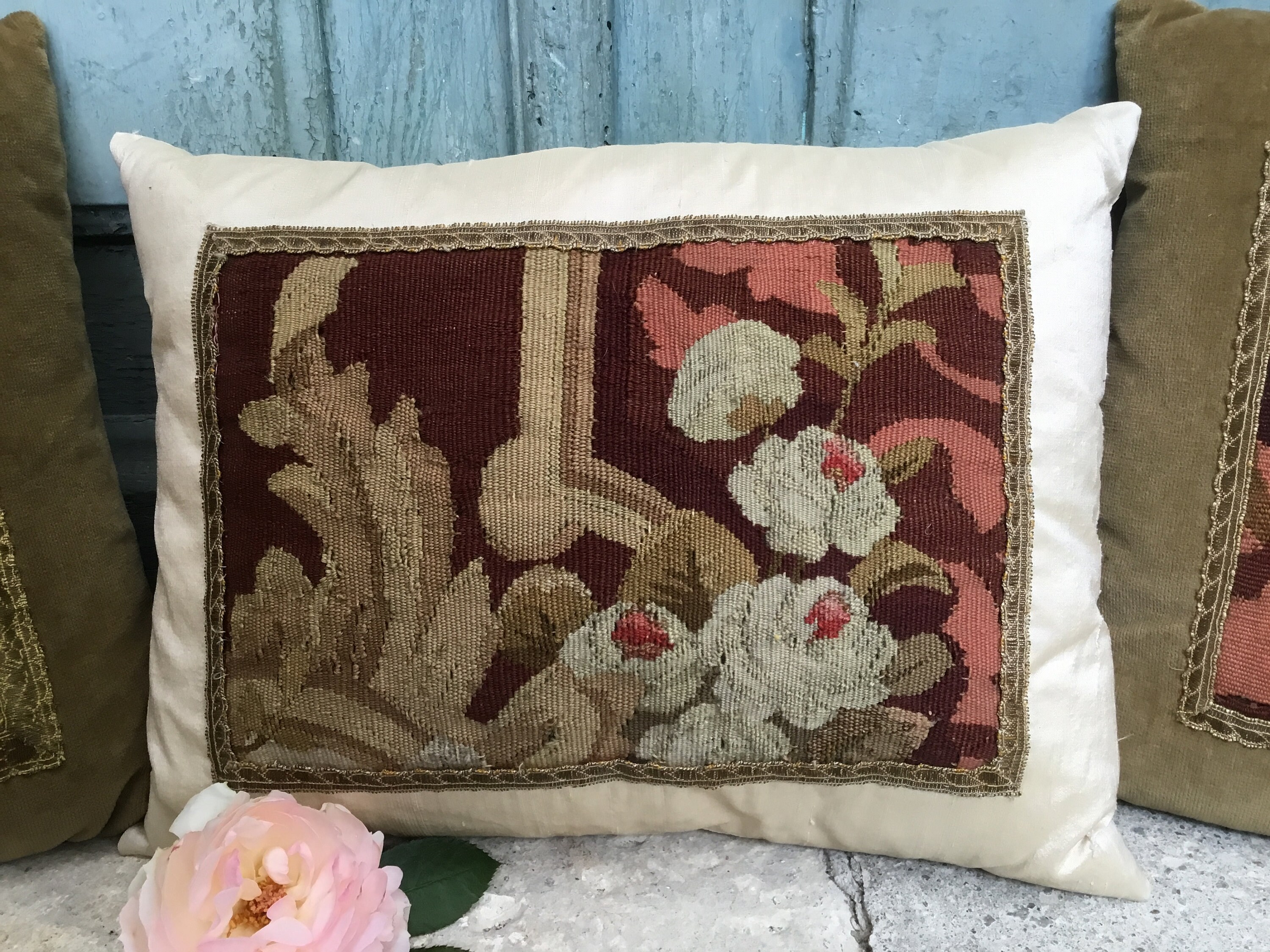 A Beautiful Trio Of Antique Aubusson Pillows French Tapestry