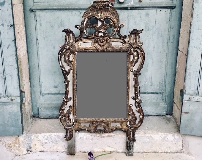 Stunning antique French 18th Century mirror - carved gilt wood frame - French mirror with original paint