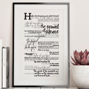 The Sounds of Silence - Simon & Garfunkel - Lyrics Typography Poster - DIGITAL FILE ONLY