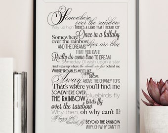 Somewhere Over the Rainbow by Judy Garland Lyrics Typography Poster - DIGITAL FILE ONLY