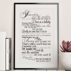 Somewhere Over the Rainbow by Judy Garland Lyrics Typography Poster - DIGITAL FILE ONLY