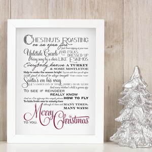 Chestnuts Roasting on an Open Fire - The Christmas Song by Nat King Cole - Song Lyric Poster - Christmas Decoration